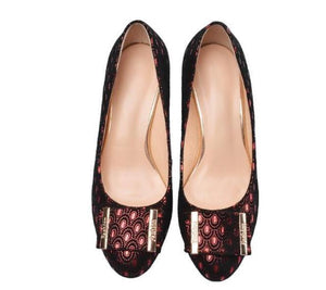XGRAVITY Colorful High Heel Pumps Sexy Women High Heels Chunky Heel Butterfly Know Flower Shoes  Genuine Leather Ladies Shoe C69