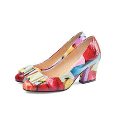 Load image into Gallery viewer, XGRAVITY Colorful High Heel Pumps Sexy Women High Heels Chunky Heel Butterfly Know Flower Shoes  Genuine Leather Ladies Shoe C69