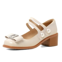Load image into Gallery viewer, 3.5cm / 5cm Mary Janes Shoes Genuine Leather Women Pumps Elegant Square Toe Mid Thick Heels Korean Style Lady Dress Shoes M270