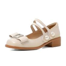 Load image into Gallery viewer, 3.5cm / 5cm Mary Janes Shoes Genuine Leather Women Pumps Elegant Square Toe Mid Thick Heels Korean Style Lady Dress Shoes M270