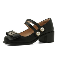 Load image into Gallery viewer, 3.5cm / 5cm Mary Janes Shoes Genuine Leather Women Pumps Elegant Square Toe Mid Thick Heels Korean Style Lady Dress Shoes M270