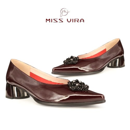 MISS VIRA Pumps Women Genuine Leather Pointed Office Ladies Work Shoes Spring Autumn Mid Heels Shoes