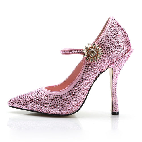 Bling Bling Crystal Decor Wedding Dress Shoes Women High Heels Pink Satin Pointed Toe Rhinestone Pumps Chaussures Femme 2019