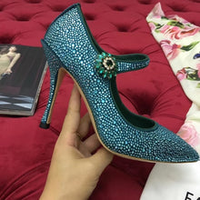 Load image into Gallery viewer, Bling Bling Crystal Decor Wedding Dress Shoes Women High Heels Pink Satin Pointed Toe Rhinestone Pumps Chaussures Femme 2019