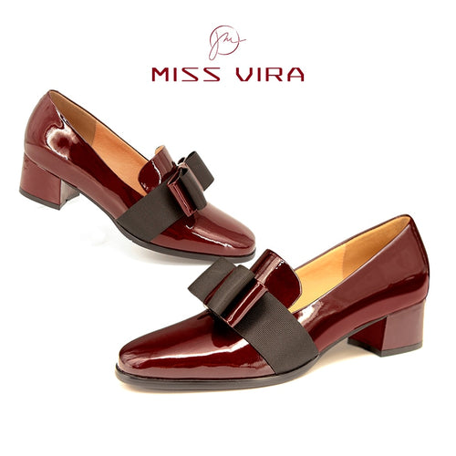 MISS VIRA Pumps Women Loafers Mid Heels Genuine Leather Square Toe Loafers Party Shoes For Women Office Shoes