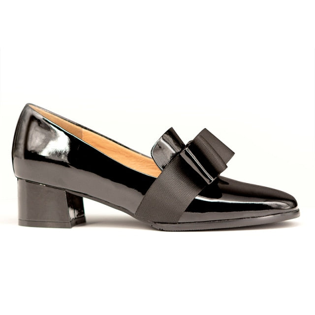 MISS VIRA Pumps Women Loafers Mid Heels Genuine Leather Square Toe Loafers Party Shoes For Women Office Shoes