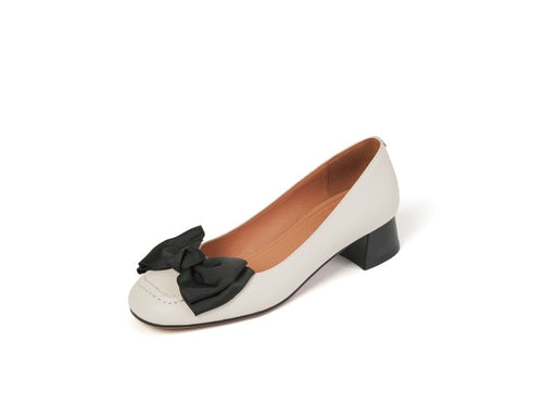 Women Shoes Kawaii Shoes Leather Woman Medium Heel Zapatos Mujer Pumps Shoes For Women With Bow Tie Office Footwear Size 33-40