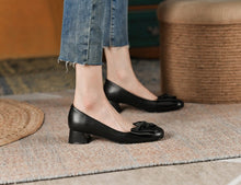 Load image into Gallery viewer, Women Shoes Kawaii Shoes Leather Woman Medium Heel Zapatos Mujer Pumps Shoes For Women With Bow Tie Office Footwear Size 33-40