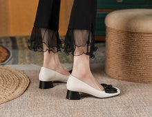 Load image into Gallery viewer, Women Shoes Kawaii Shoes Leather Woman Medium Heel Zapatos Mujer Pumps Shoes For Women With Bow Tie Office Footwear Size 33-40