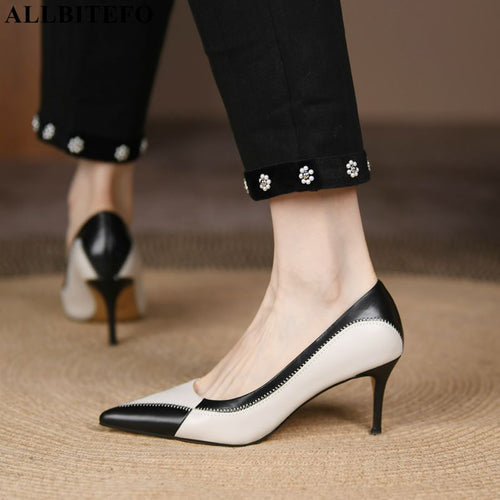 Sewing Design Pointed Toe Fashion Sexy Genuine Leather Party Wedding High Heel Shoes Spring Female Women Heels Commuter Shoes