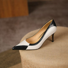 Load image into Gallery viewer, Sewing Design Pointed Toe Fashion Sexy Genuine Leather Party Wedding High Heel Shoes Spring Female Women Heels Commuter Shoes