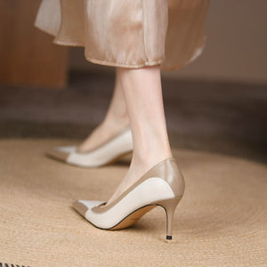 Sewing Design Pointed Toe Fashion Sexy Genuine Leather Party Wedding High Heel Shoes Spring Female Women Heels Commuter Shoes