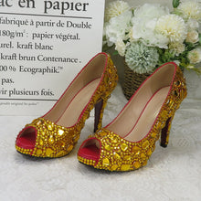 Load image into Gallery viewer, BaoYaFang Gold crystal Womens wedding shoes with matching bags platform shoes Ladies Party Dress high heels shoes Big size 34-43