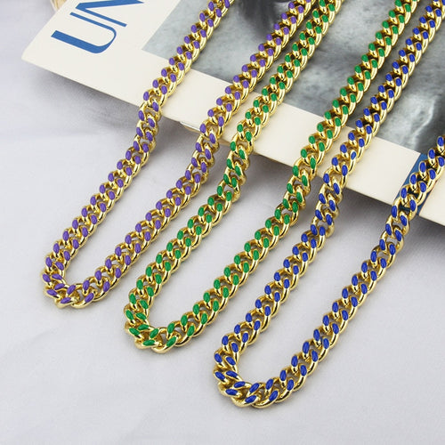 New Colorful Purple Blue Green Enamel Miami Curb Cuban Chain Choker Necklaces 8mm Women Sweater Chain Gold Color Hip Hip Jewelry