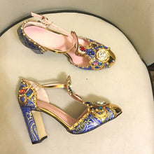 Load image into Gallery viewer, Spring Summer Rhinestone Shoes Women Embroidery Flower Jewelled Diamond High Heels Pumps Bridal Crystal Metal Wedding Shoes