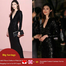 Load image into Gallery viewer, Women Bling Sequined Sexy Bodycon Party Dress V Neck Long Sleeve Formal  Black Fashion Maxi Club Dresses Long Vestido