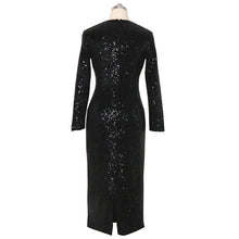 Load image into Gallery viewer, Women Bling Sequined Sexy Bodycon Party Dress V Neck Long Sleeve Formal  Black Fashion Maxi Club Dresses Long Vestido