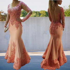 Long Sleeve Pink Mother Of The Bride Dresses Beaded Lace Appliqued Guest Dress Satin Formal Evening Gowns