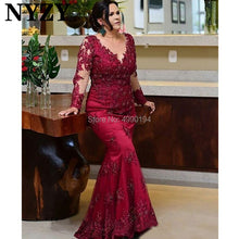 Load image into Gallery viewer, Pearls Beaded Lace Long Sleeves Mermaid Burgundy Mother of the Bride Groom Dresses NYZY M230 Formal Dress Robe Soiree 2019