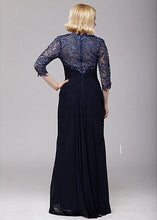 Load image into Gallery viewer, Elegant Navy Blue Mother Of The Bride Dresses Floor Length 3/4 Long Sleeve V Neck Lace Chiffon Wedding Guest Gowns Evening Party