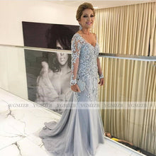 Load image into Gallery viewer, Appliques Lace Mother of The Bride Dresses Mermaid V Neck Long Sleeve Mother Dress For Wedding Party Mom Dress 2020 New Arrival