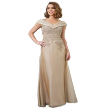 Load image into Gallery viewer, Elegant Champagne Mother Of Bride Dresses For Wedding Cap Sleeves Lace Appliques Crystal Floor Length Plus Size Evening Gowns