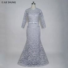 Load image into Gallery viewer, E JUE SHUNG Light Grey Lace Mermaid Evening Dresses Long Mother of the Bride Dresses Formal Dresses abendkleider