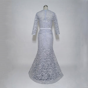 E JUE SHUNG Light Grey Lace Mermaid Evening Dresses Long Mother of the Bride Dresses Formal Dresses abendkleider