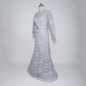 E JUE SHUNG Light Grey Lace Mermaid Evening Dresses Long Mother of the Bride Dresses Formal Dresses abendkleider