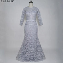 Load image into Gallery viewer, E JUE SHUNG Light Grey Lace Mermaid Evening Dresses Long Mother of the Bride Dresses Formal Dresses abendkleider