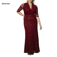 Load image into Gallery viewer, Burgundy Mother Of The Bride Dresses Plus Size Elegant A Line V Neck Half Sleeve Lace Wedding Party Gowns Robe De Soiree