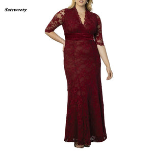 Burgundy Mother Of The Bride Dresses Plus Size Elegant A Line V Neck Half Sleeve Lace Wedding Party Gowns Robe De Soiree