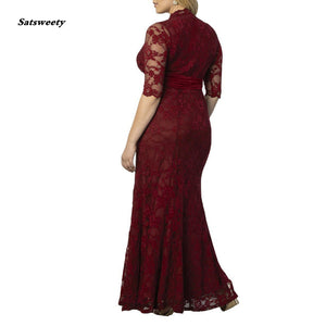 Burgundy Mother Of The Bride Dresses Plus Size Elegant A Line V Neck Half Sleeve Lace Wedding Party Gowns Robe De Soiree