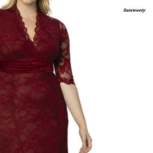 Load image into Gallery viewer, Burgundy Mother Of The Bride Dresses Plus Size Elegant A Line V Neck Half Sleeve Lace Wedding Party Gowns Robe De Soiree