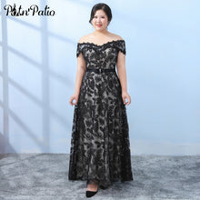 Load image into Gallery viewer, Elegant Boat Neck Long Evening Dresses 2019 New Black And White Sequined Lace Plus Size Mother Of The Bride Dresses