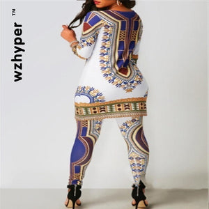 2020 African Dresses for Women Top Pants Suit Print Ladies Clothes Robe Africaine Bazin Fashion Clothing  African Print Dresses