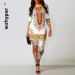 2020 African Dresses for Women Top Pants Suit Print Ladies Clothes Robe Africaine Bazin Fashion Clothing  African Print Dresses