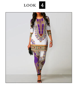 2020 African Dresses for Women Top Pants Suit Print Ladies Clothes Robe Africaine Bazin Fashion Clothing  African Print Dresses