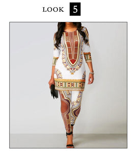 2020 African Dresses for Women Top Pants Suit Print Ladies Clothes Robe Africaine Bazin Fashion Clothing  African Print Dresses