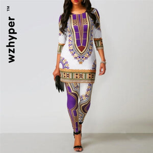 2020 African Dresses for Women Top Pants Suit Print Ladies Clothes Robe Africaine Bazin Fashion Clothing  African Print Dresses