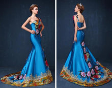 Load image into Gallery viewer, Women Embroidery Mermaid Dress Strapless Sleeveless Long Maxi Dresses Elegant Lady Evening Party Bodycon Sexy Sequins Dress