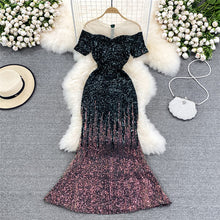 Load image into Gallery viewer, High-End Evening Dresses For Women 2022 Luxury Designer Banquet Host Gradient Sequin Fishtail Dress Short Sleeves Vestidos H206