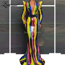 Load image into Gallery viewer, Deep V Neck African Long Sleeves Evening Dresses Arabic Dubai Party Gowns Sequin Prom Dress Vestido De Festa Moroccan Kaftans