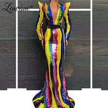 Load image into Gallery viewer, Deep V Neck African Long Sleeves Evening Dresses Arabic Dubai Party Gowns Sequin Prom Dress Vestido De Festa Moroccan Kaftans