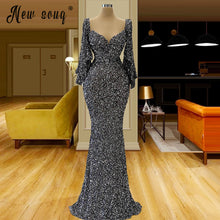 Load image into Gallery viewer, Dubai Silver Sequins Long  Evening Dress Women Mermaid vestido de festa For Celebrity Party вечернее платье Middle East Gowns