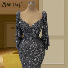 Load image into Gallery viewer, Dubai Silver Sequins Long  Evening Dress Women Mermaid vestido de festa For Celebrity Party вечернее платье Middle East Gowns