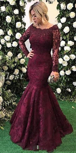 vestido de noiva 2022 Lace Appliques Beads Long Women Prom Party evening Gowns Long Sleeve Burgundy Mother Of The Bride Dresses