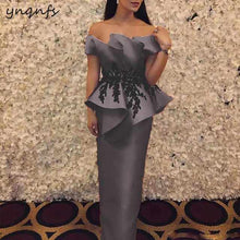 Load image into Gallery viewer, YNQNFS M26 Chic Off Shoulder Ruffles Orange Mother of the Bride Dresses Groom Mother Gown Elegant Long Vestido de Festa Longo