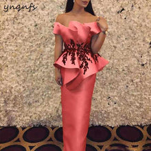 Load image into Gallery viewer, YNQNFS M26 Chic Off Shoulder Ruffles Orange Mother of the Bride Dresses Groom Mother Gown Elegant Long Vestido de Festa Longo