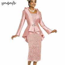 Load image into Gallery viewer, YNQNFS PinkTaffeta Lace Tea Length Two Piece Mother of the Bride Dresses with Jacket Party Gown Wedding Guest Dress M52